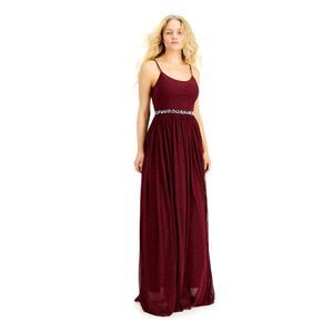 SPEECHLESS Womens Burgundy Spaghetti Strap Full-Length Empire Waist Dress 1